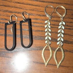 2 Pair Realia By Jen Gold and White Leaf Drop Earrings Set